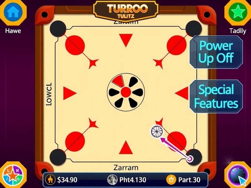 Carrom Turbo Blitz Star gameplay screenshot showing digital carrom board